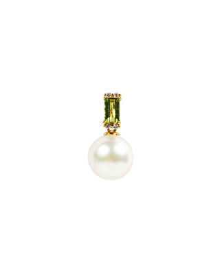 Grden pendant with freshwater pearl, green tourmaline and diamond