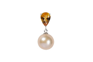 Pink freshwater pearl and citrine pendant in white gold