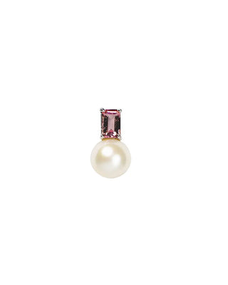 Pearl pendant with a pink tourmaline on a white background